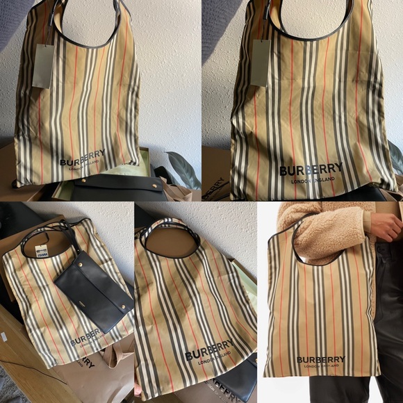 BURBERRY Icon-stripe recycled-fibre tote bag - Picture 2 of 15